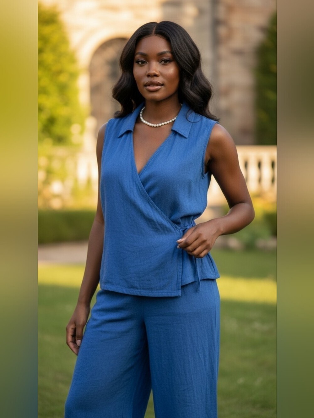White Stag Blue Sleeveless Pantsuit Size Small